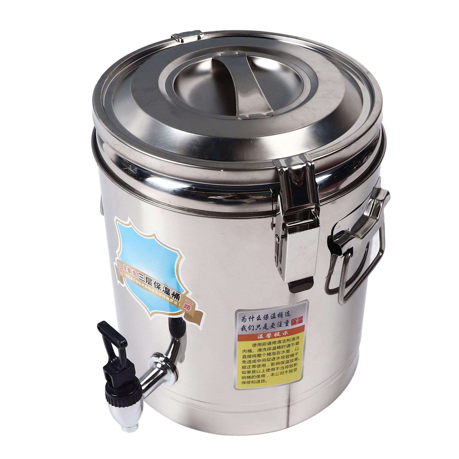 10L Insulated Soup Bucket Stainless Steel Faucet Lid Handle Beverage Dispenser for Cafeterias