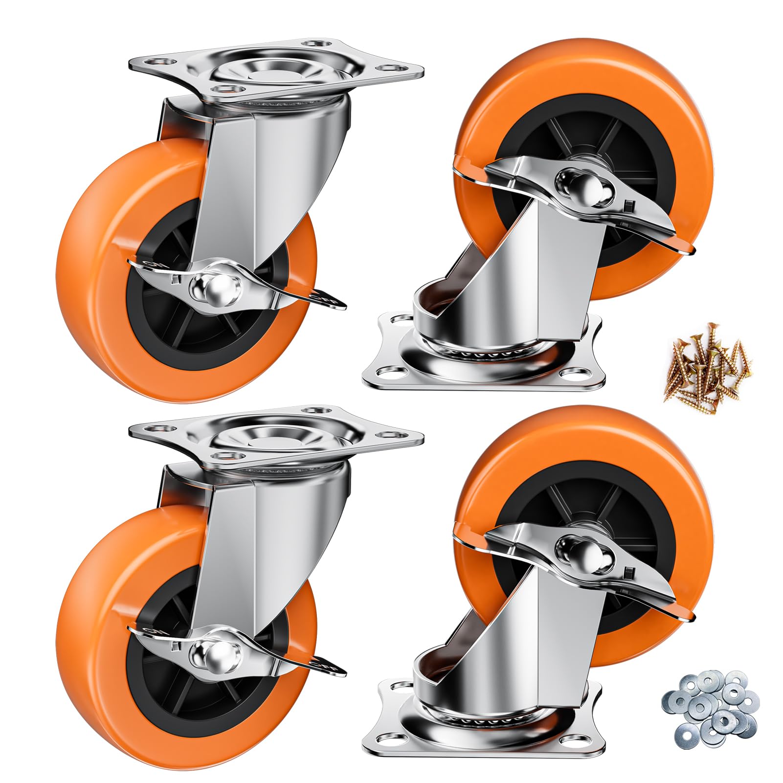 2.5 Inch Casters, ASHGOOB Caster Wheels with Side Brake, Locking Casters Set of 4, Industrial/Furniture Swivel Plate Caster Wheels for Workbench and