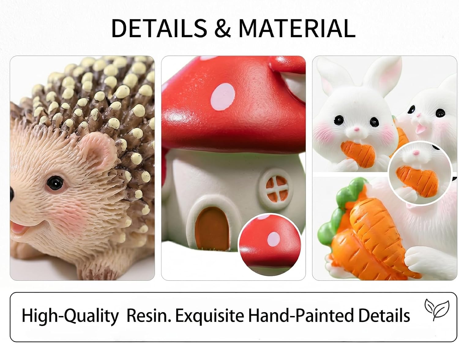 10 PCS Fairy Garden Accessories Miniatures Set, Resin Mushroom House, Woodland Animal Hedgehog & Bunny Figurines for Terrarium, Moss Bonsai, Outdoor Planter Decor