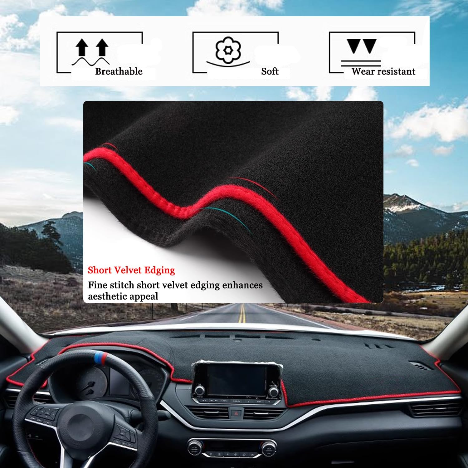 Blazeray Car Dashboard Cover Mat for Nissan Altima 2026-2019(Without HUD) Left Hand Driving Non-Slip Dashboard Mat Pad Interior Accessories Custom Fit Dash Mat Sunshade Windshield Glare(Red Edge)