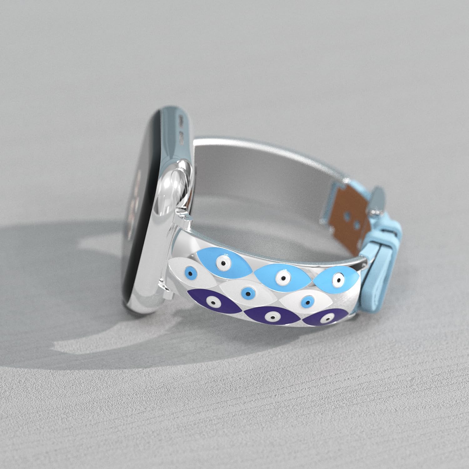 Strap Compatible with Apple Watch Band Suitable for Women 40mm 41mm 38mm 42mm 44mm 45mm 46mm 49mm Stainless Steel Eyes Pattern Carving and Leather Strap for iWatch series 10 9 8 7 6 5 4 3 2 SE Ultra
