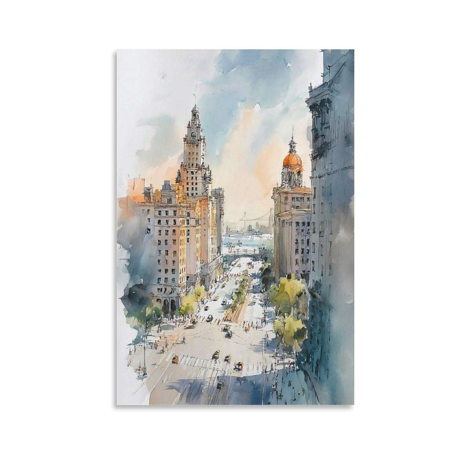 Cnaheiz Unframe-Style San Diego Watercolor Painting_ California Travel Posters 24X36inch(60X90cm) Vintage Watercolor Canvas Art