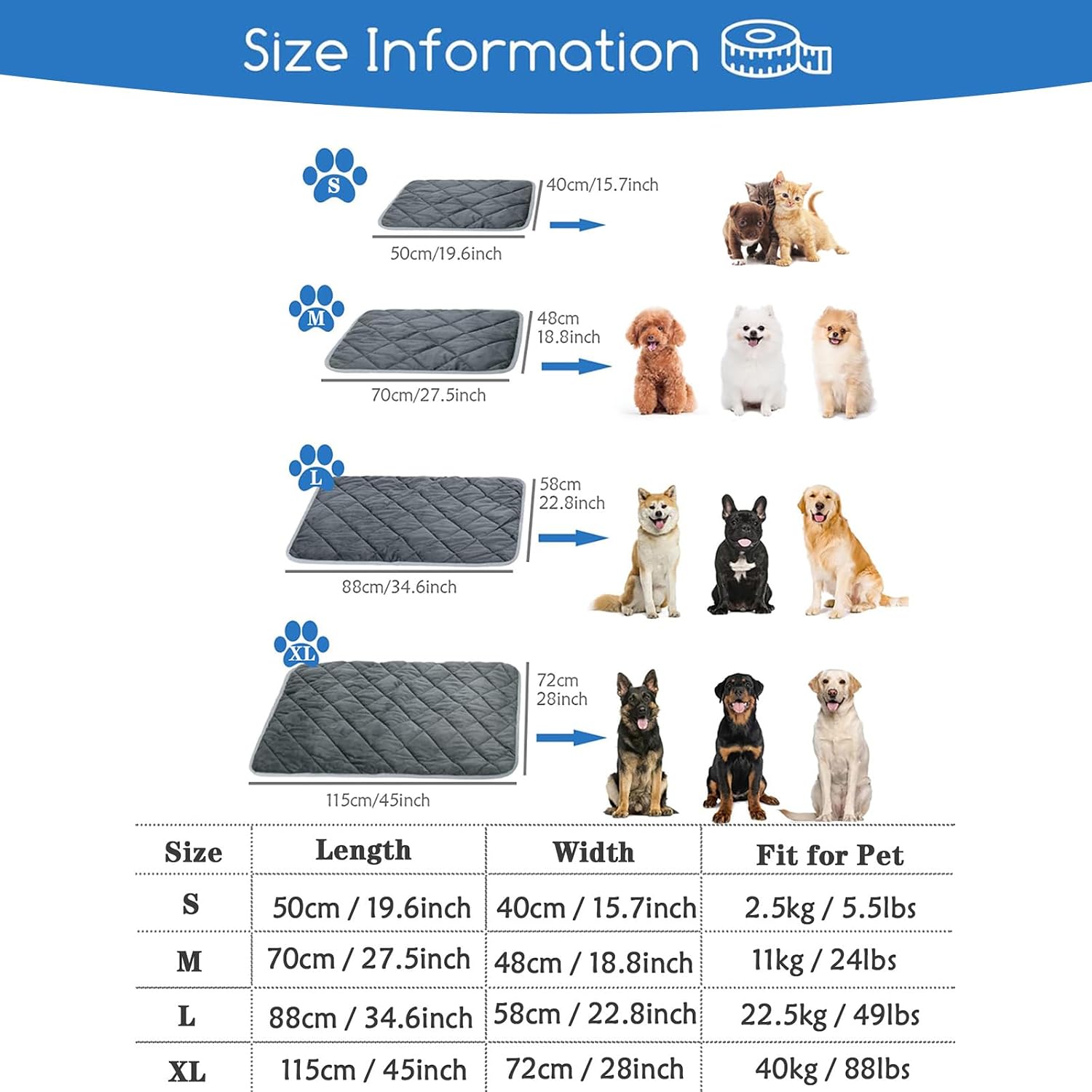 Endovra Thermal Reflection Pad for Dog & Cat, Self Heating Dog Pad, Non Electric Sleeping Mat for Small & Large Dogs, Comfortable, Anti-Slip Bottom Washable (72x115cm)