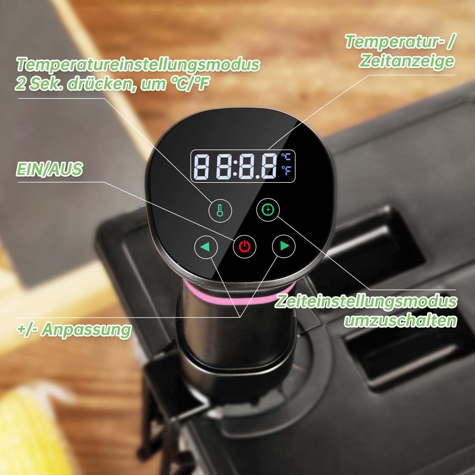 Sous Vide Garer Sous Vide Stick mit LCD Touchdisplay Eintauchthermostat Timer Sous-Vide Garer 1000W für Behälter bis 25-92,5℃ Slow Cooker 360° Präzisionskochtopf Immersion Zirkulation