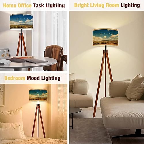 Miniatura 4 de Lámpara de pie del suroeste del atardecer paisaje con montañas de sandia, desierto puesta de sol, lámpara de pie con patas de madera maciza, lámpara