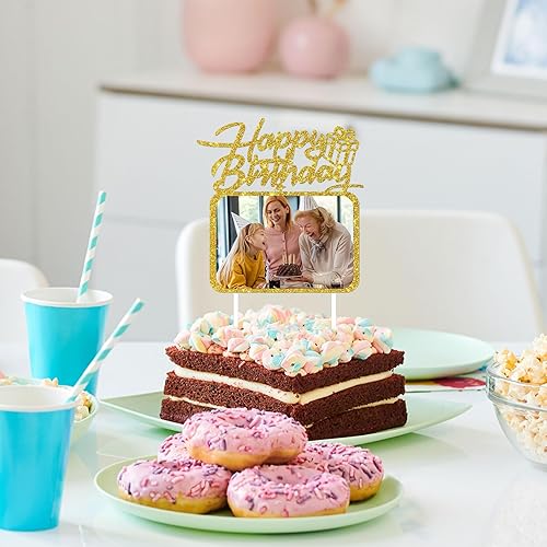 Miniatura 6 de Decoración dorada para tarta de cumpleaños con marco de fotos, decoración de pastel de cumpleaños para niñas, niños, mujeres, hombres, cumpleaños,