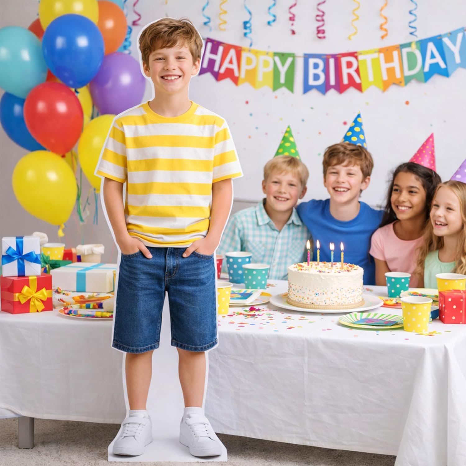 Custom Life Size Cardboard Cutout, Personalized Photo Standup 4-7 FT, High Resolution Waterproof Print on 4mm Corrugated Plastic with Back Support, Party Decoration for Graduation, Birthday, Events
