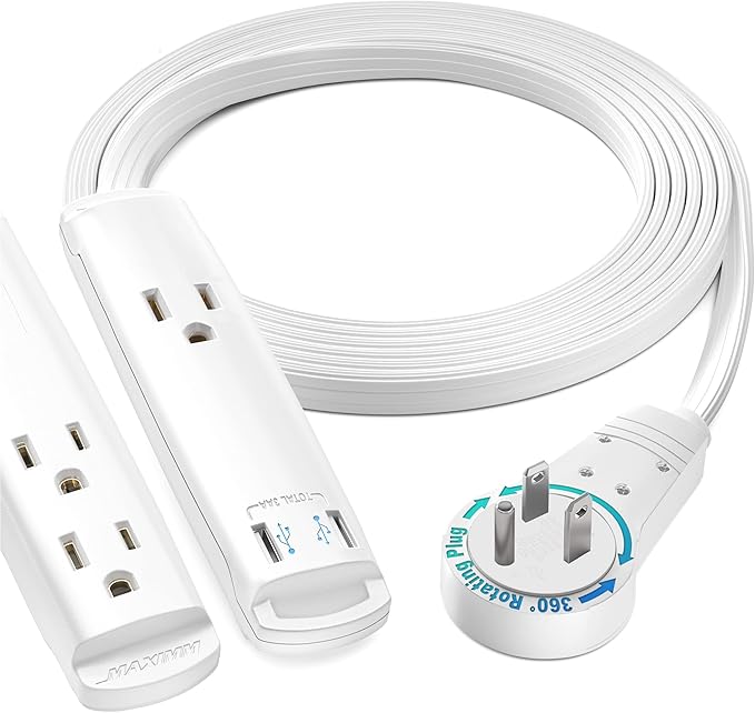 Maximm Extension Cord with USB Ports 6FT, 360° Rotating