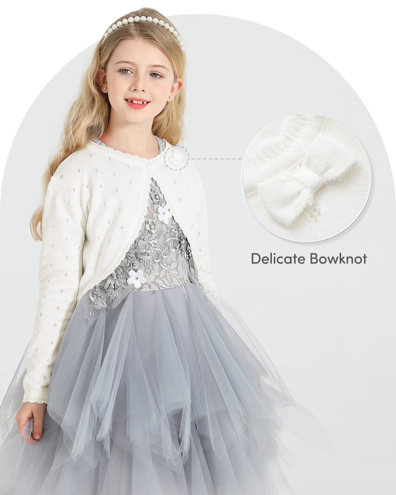 Adorel Mädchen Cardigan Festlich Langarm Rundhalsauschnitt Bolero Strickjacke