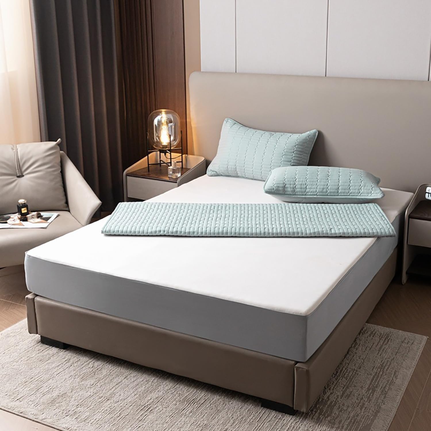 Full Size Mattress Encasement Cover with Zipper - Dust Proof, Breathable & Washable Mattress Protector - Customizable(Light Cyan,130x200+18cm)