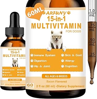 15 in 1 Multivitamin für Hunde - 60ML Nahrungsergänzungen Vitamine für Hunde Unterstützung für Gelenke, Immunsystem, Haut, Fell & Magen-Darm - Reich an Vitaminen, Glucosamin, MSM, Biotin, Cranberry