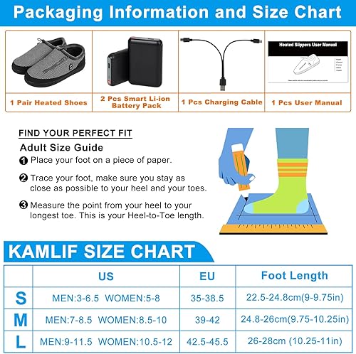 Miniatura 6 de Kamlif - Calentador de pies de movimiento libre, zapatos eléctricos recargables para hombres y mujeres, pantuflas térmicas para interiores y casas,