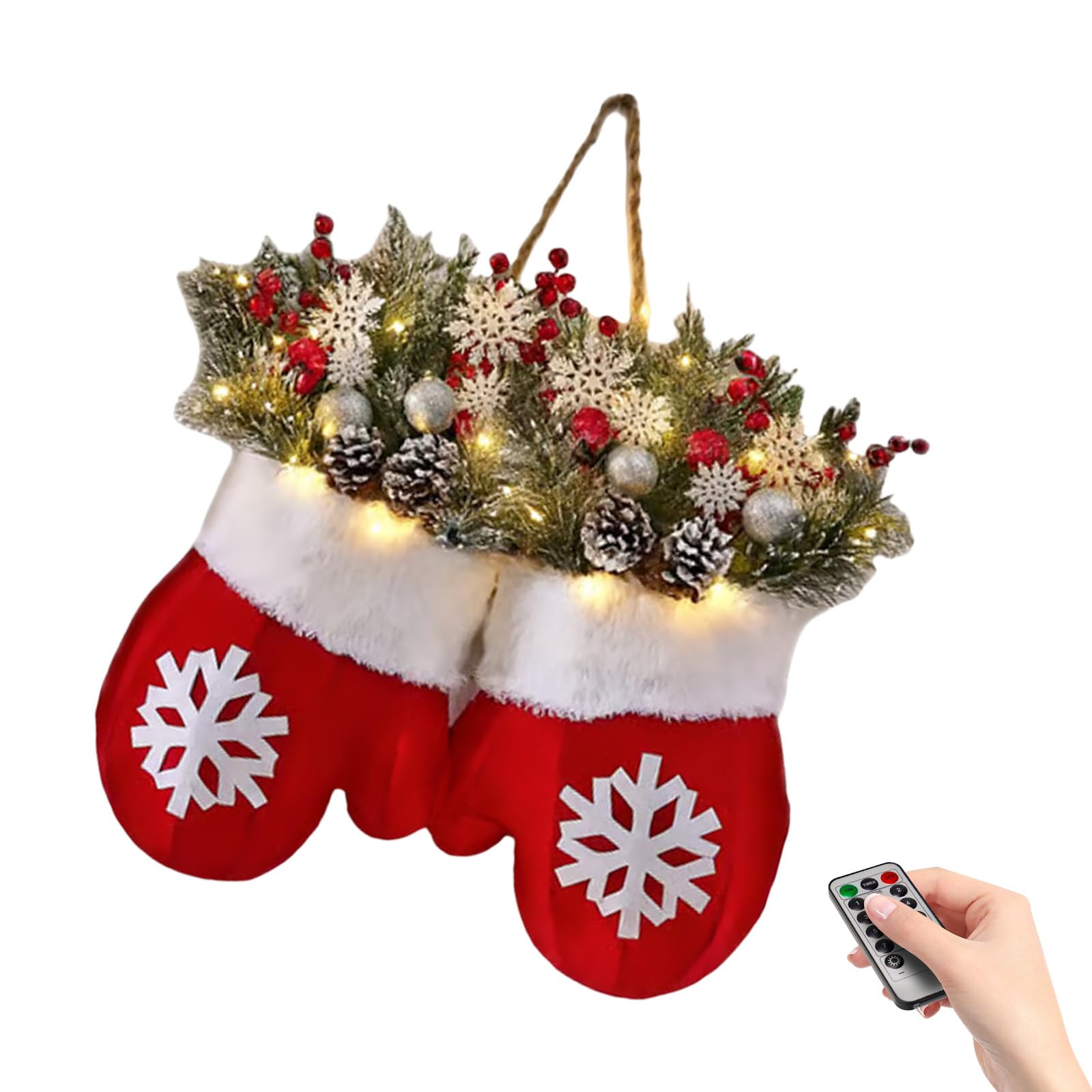 Couronne de porte de Noël givrée sans fil avec arrêt auto