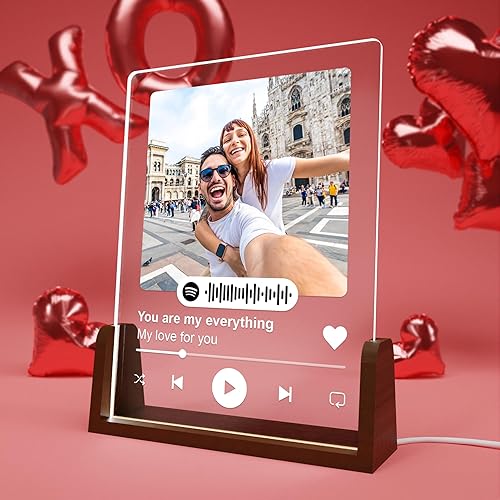 EGD Placa de acrílico personalizada de Spotify para novio y novia, elige tu foto favorita y canción para regalos únicos para mamá papá, regalos para