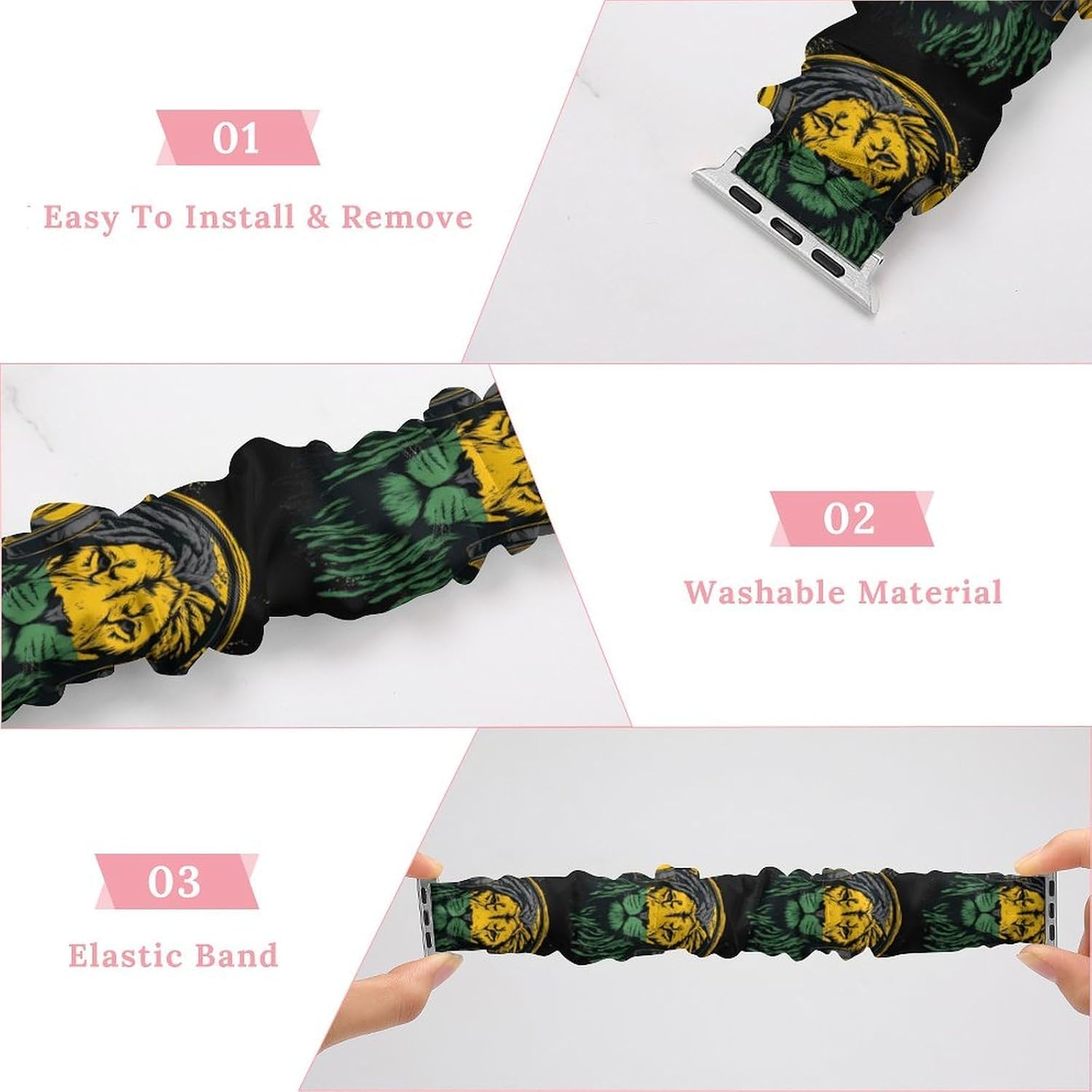 Jamaican Flag Musical Lion Watch Band Scrunchie image 4