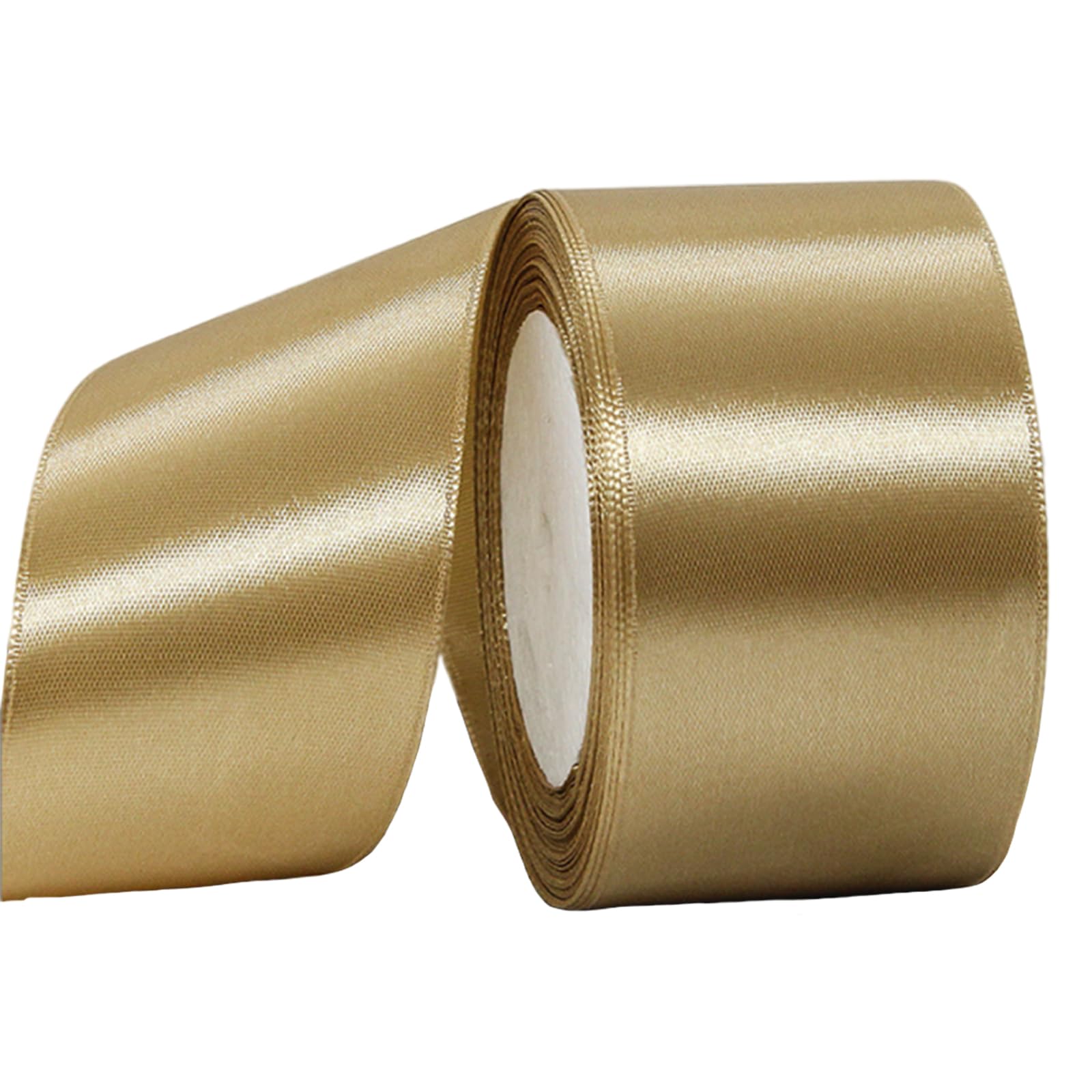 RONGZUBAT Champagne Satin Ribbon 50mm for Gift Wrapping Christmas Craft, Scrapbooking, 22m Roll, Polyester Fabric, Champagne Color