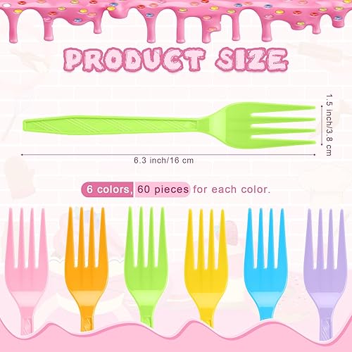 Vista 9 de Tioncy 360 tenedores de plástico desechables arcoíris a granel coloridos cubiertos desechables de plástico neón para fiesta de Acción de Gracias
