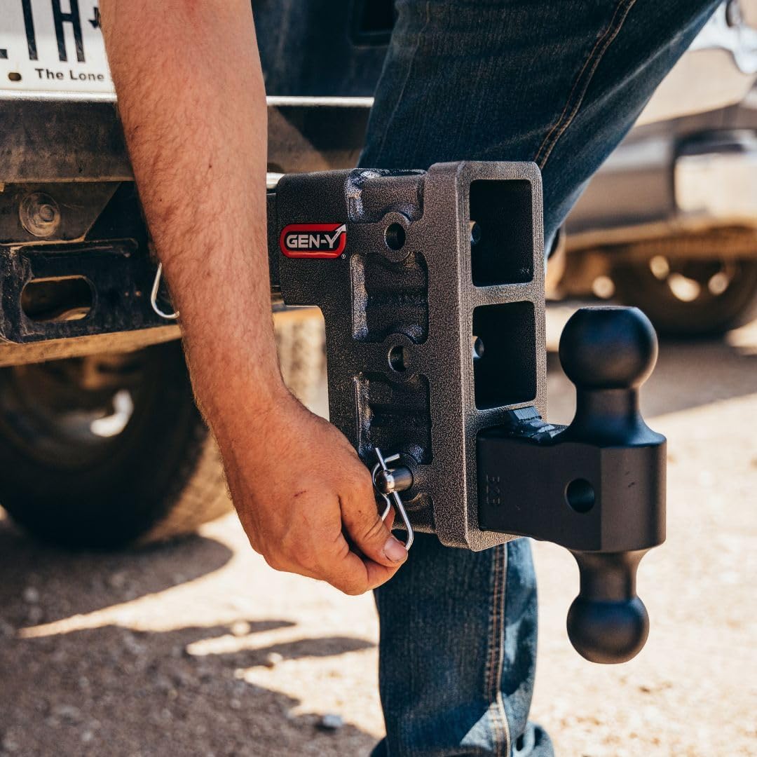 GEN-Y Hitch Trailer Hitch with Dual-Ball Mount for 2" Receiver - 7.5" Drop with 4 Adjustable Positions, 16,000 LBS Towing Capacity, 2,000 LB Tongue Weight, Silver