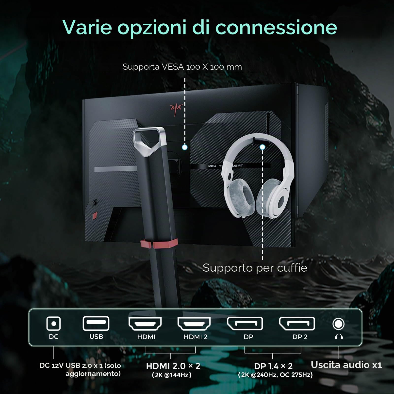 KTC Gaming Monitor 27 Pollici, 275Hz 240Hz, QHD Monitor, Fast IPS, 1ms, 2K QHD 2560 x 1440P Schermo PC, Freesync & G-sync, 100% sRGB, HDR400, Luce blu bassa, VESA 100x100, DP1.4/HDMI 2.0, H27E8