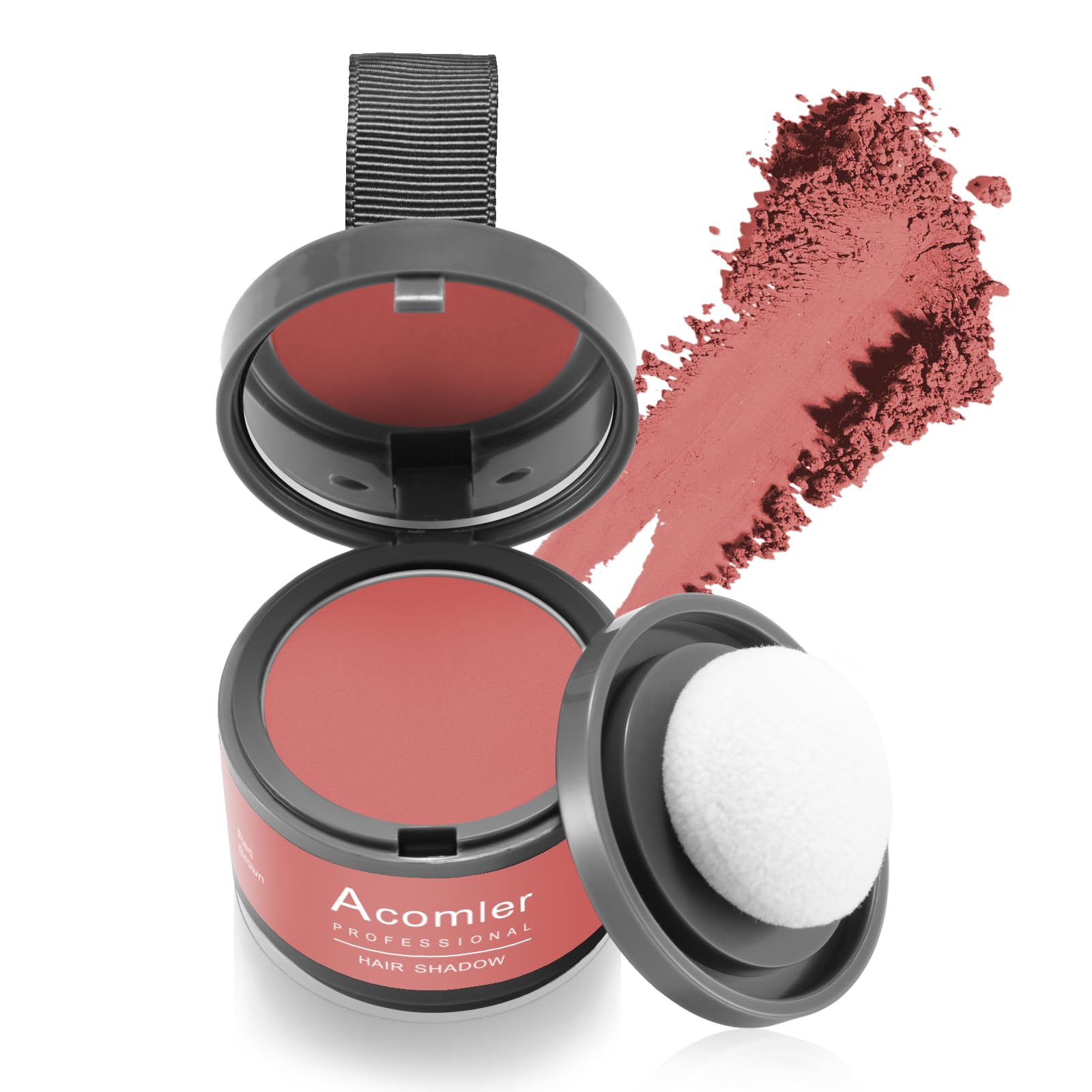 AcomlerInstantly Root Touch Up Hairline Shadow Powder for Thinning Hair, Gray Hairline Cover for Women and Men with Eyebrows, Beard Line, Bald Spots (Red Brown)