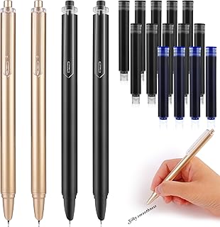 Cobee Retractable Fountain Pen Set, 4 Pieces EF 0.5mm Writing Pen with 14 Pcs Ink Sac(4 Pcs Preloaded In Pen) Calligraphy Pen Smooth Writing Pen Extra Fine Point for School Office Supplies(A)