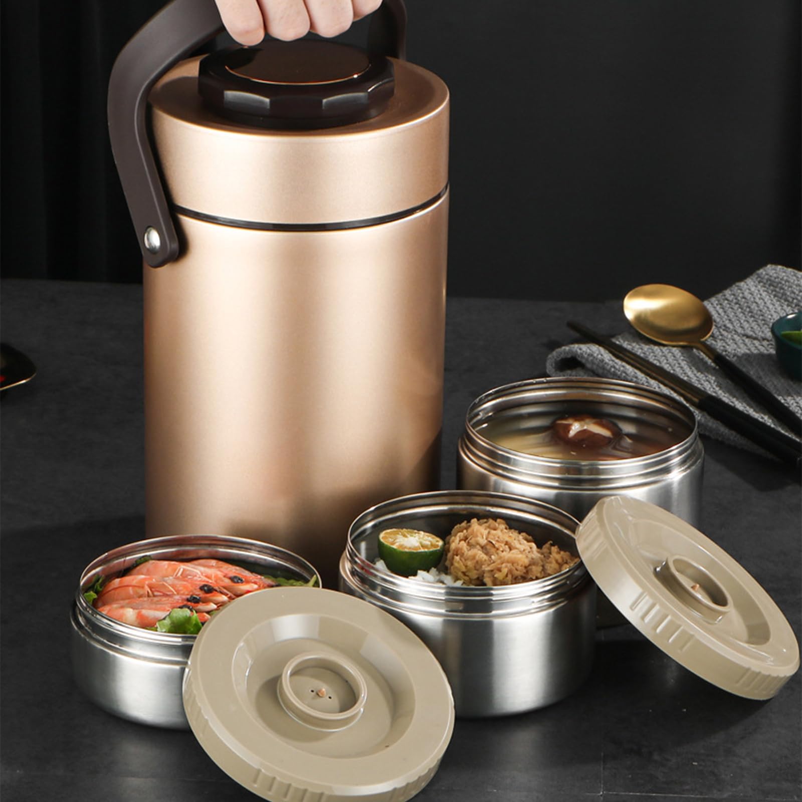 Contenitore isolato impilabile per preparazioni pasti, con base antiscivolo e guarnizione a prova di perdite, contenitore per il pranzo per piatti caldi, impilabile, contenitore termico per