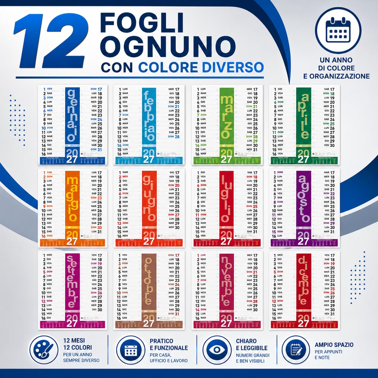 Calendari Personalizzati 2027 in Stock da 100 Pezzi Olandesi Grandi da Muro Notes sul Retro per Gadget Pubblicitari di Fine Anno e come Omaggio per i Clienti o Regali Aziendali | PA430