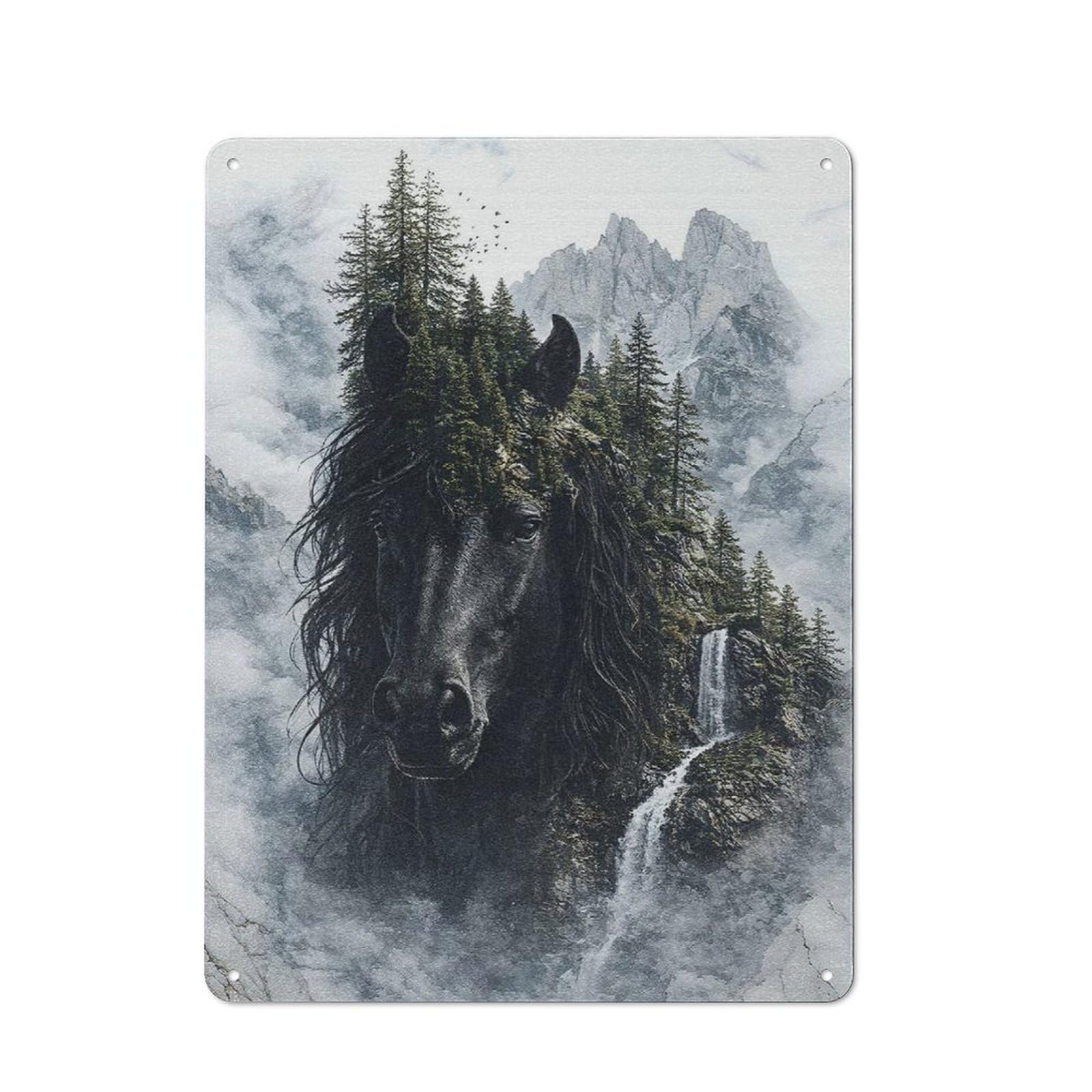 Junmoney Style-8 Black Majestic Spirit Of The Wild Metal Wall Sign 40X30cm, Retro Decor For Workshop Wall, For Garage, Workshop And Man Cave Decoration