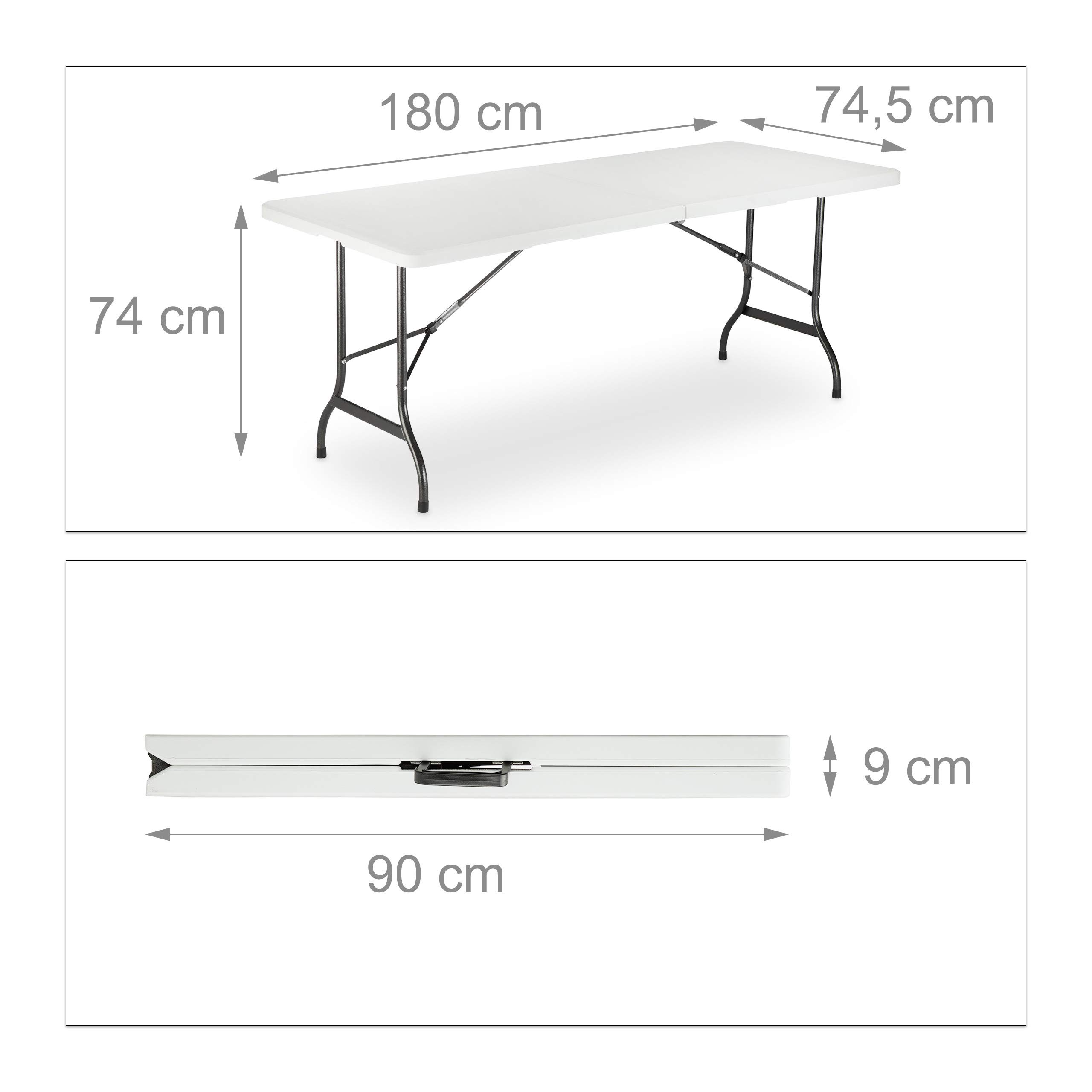Relaxdays Conjunto Mesa y Bancos Jardín Plegables, Plástico, Blanco, 74 x 180 x 74.5 cm