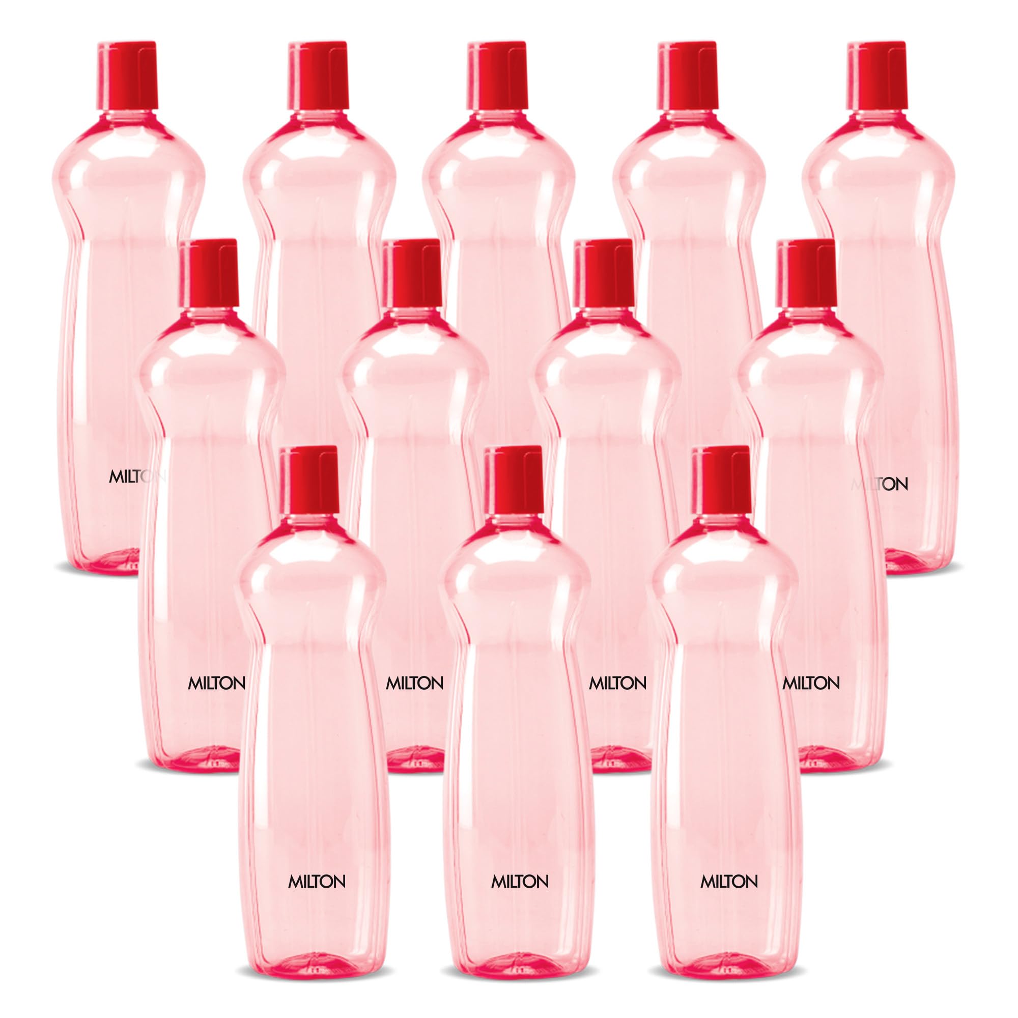 MILTON Pacific 1000 Pet Water Bottles, 1 Litre Each, Set of 12, Red | BPA Free | Leak Proof | Office Bottle | Gym Bottle | Home | Kitchen | Travel, Hiking | Treking Bottle | Reusable