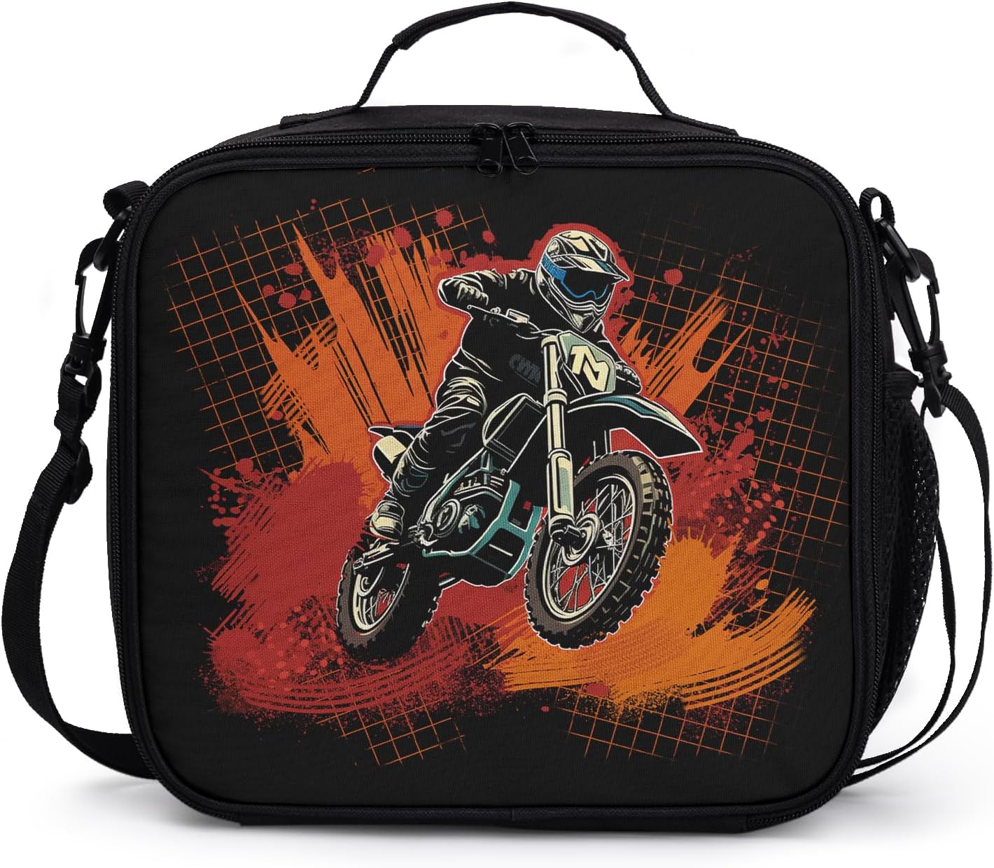 Kawani Doodle Motorcycle Lunch Bag Dirt Bike Lunch Boxes for Women/Man Office Work Travel, School, Work, Picnic, Durable Reusable Insulated Large Lunch Tote Bag with Adjustable Shoulder Strap