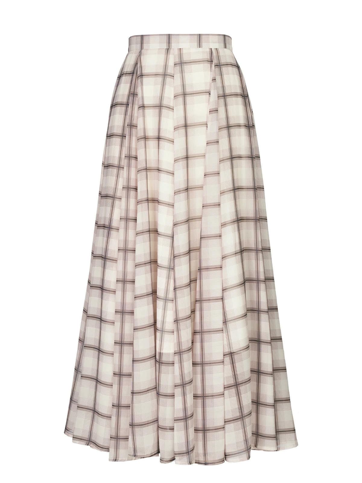 Gonna Lunga da Donna Coffee Check Resort Stile Vita Alta Piegata Una Linea Casual Primavera Estate-a-s