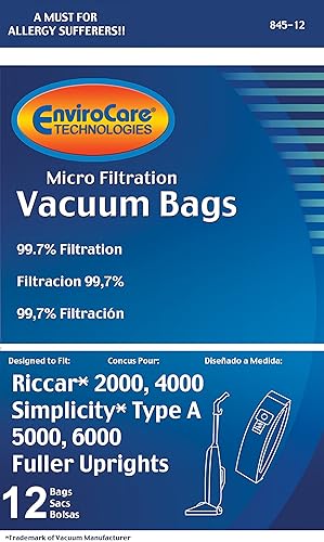 Miniatura 2 de Bolsas de aspiradora Riccar 2000, 4000 y serie Vibrance, Simplicity 5000, 6000 y Symmetry tipo A, Azul, paquete de de 12