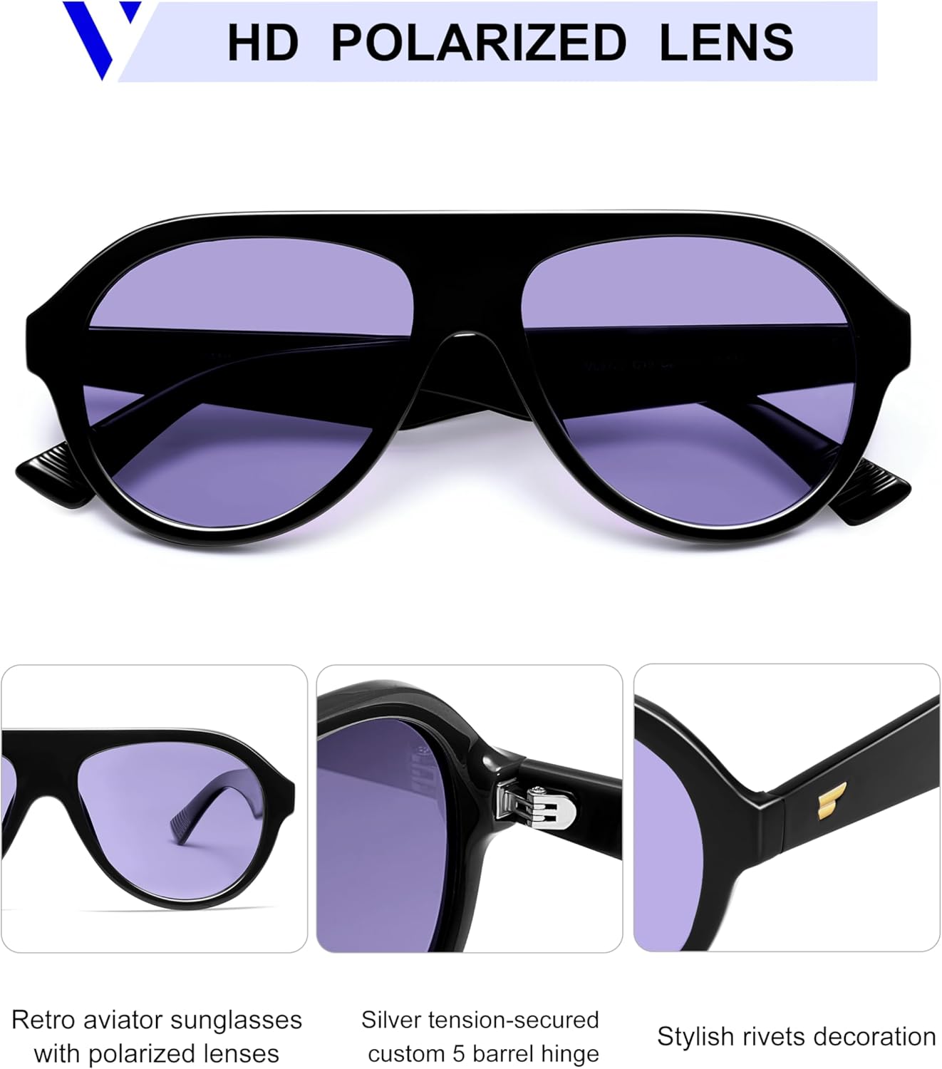 VANLINKER Retro Aviator Polarized Sunglasses for Men Women Trendy 70s Vintage Plastic Frame Sun Glasses VL9750 - Image 4