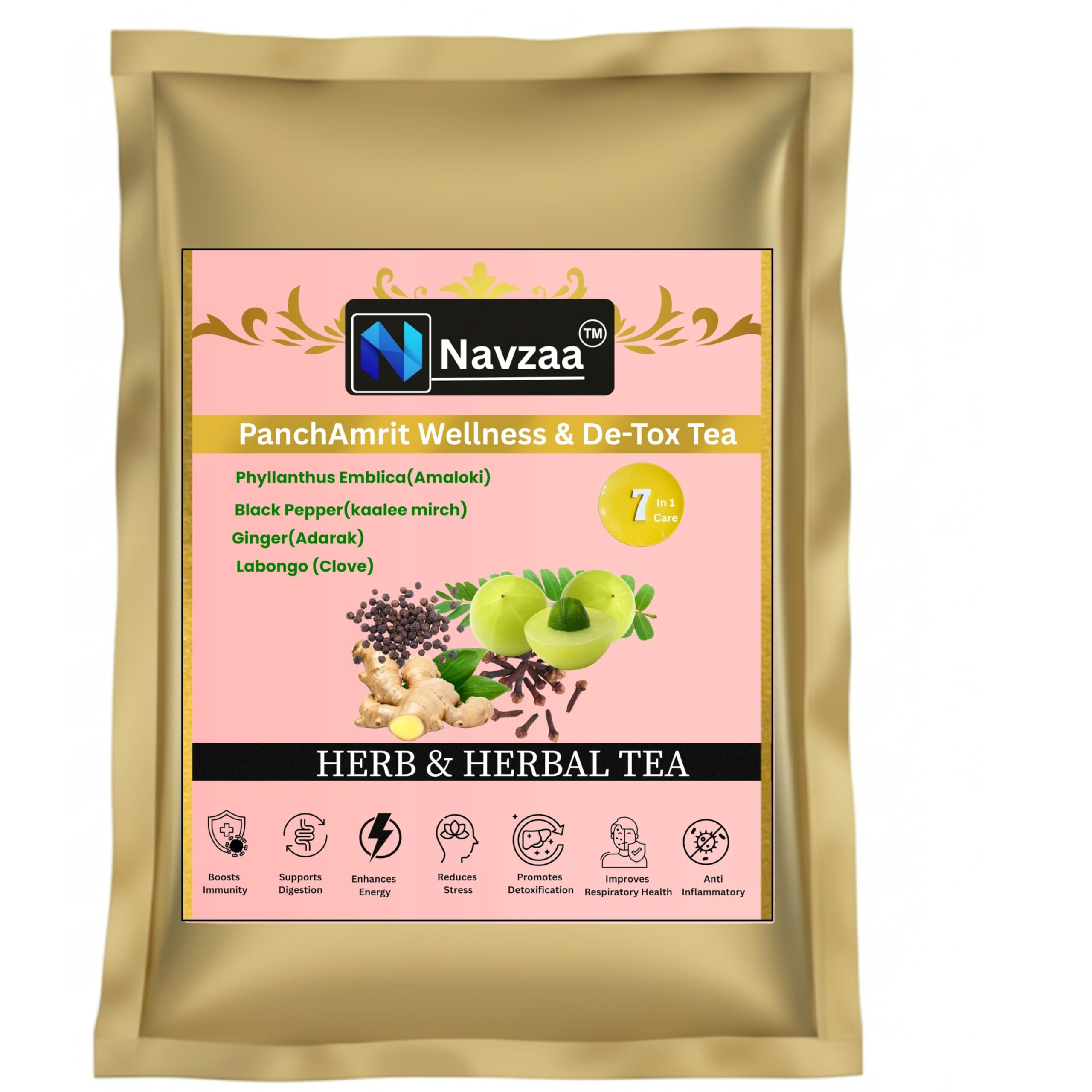 Navzaa PanchAmrit Wellness & Detox Herbal Tea | Amla, Ginger, Black Pepper & Clove | Boosts Immunity & Digestion – 150g-image-32