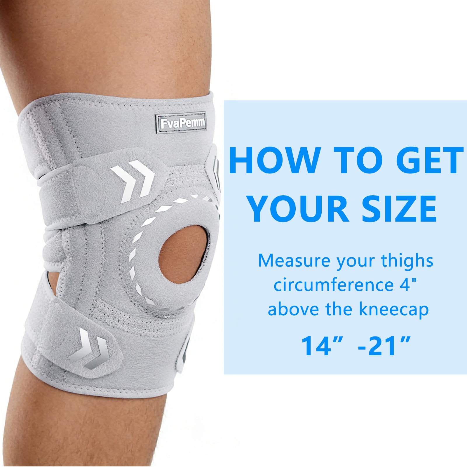 Knee Support Brace for Women Men, Adjustable Knee Compression Brace with Side Stabilizer Patella Pad Tendon, Knee Brace for Meniscus Tear, Arthritis Pain, Injury Recovery, Running, Workout, Gray, One Size — view 5