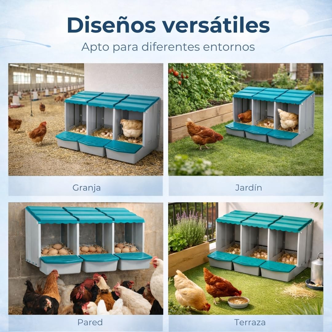 PONEDEROS para GALLINAS con 3 Huevos Falsos, Bolsa de Tela, Manual y Guía de Incubación - Nido Gallinas Ponedoras