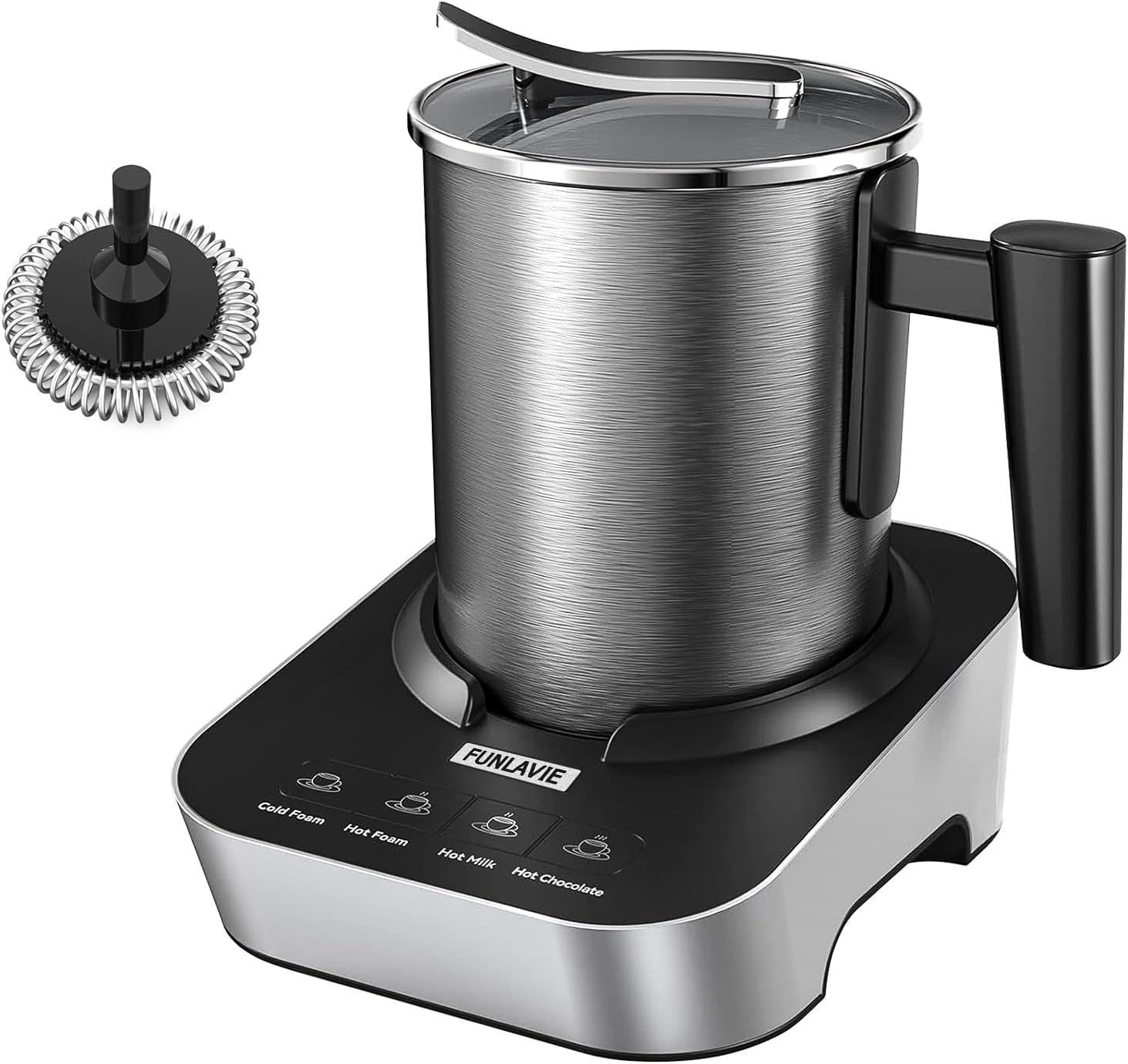 4-in-1 Electric Milk Frother and Steamer, 400ml(13.5oz) Stainless Steel Pitcher with Auto Shut-Off, Hot & Cold Foam Maker and Milk Warmer for Lattes, Cappuccinos, Macchiato, Dishwasher Safe Silver