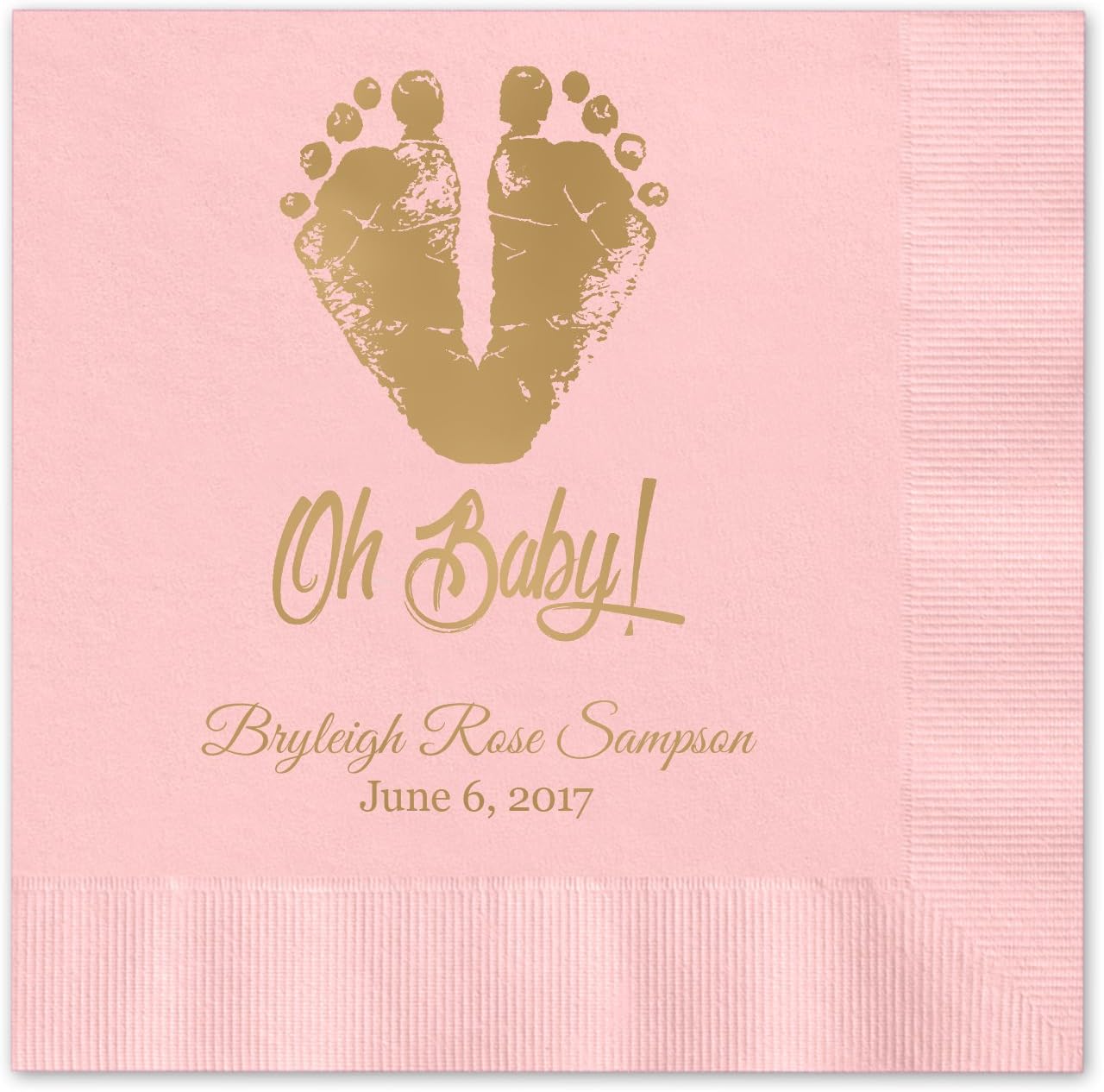 Baby Feet And Toes Personalized Cocktail Napkins / 100 Pastel Pink 3 Ply Paper Coined Beverage Napkins With Choice Of Foil/Folded 4 3/4" x 4 3/4" Napkins/Made In The USA