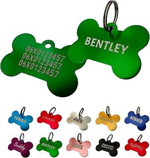 UNIKTAG Medalla grabada para perro o gato, medallón personalizable en forma de hueso, 10 colores, 18 fuentes, aluminio. Grabado láser en Francia (Verde)