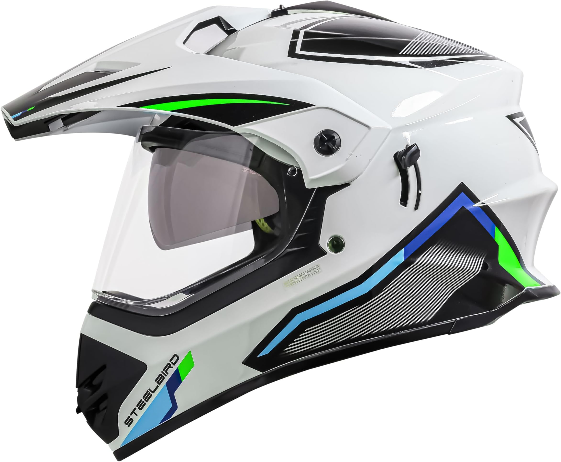Racer Off Road ISI Certified Motocross Double Visor Full Face Graphic Helmet Outer Clear Visor and Inner Silver Sun Shield