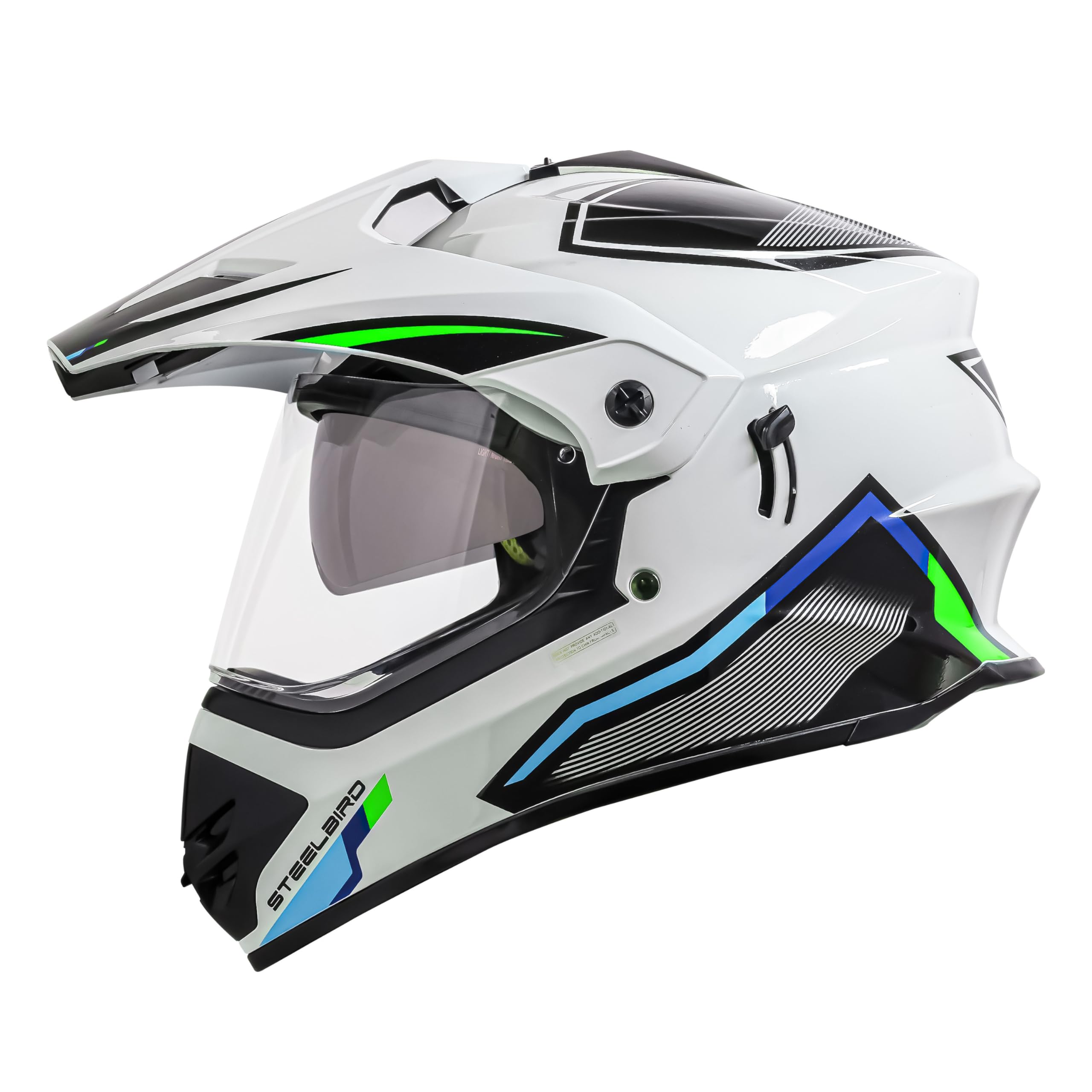 Steelbird Racer Off Road ISI Certified Motocross Double Visor Full Face Graphic Helmet Outer Clear Visor and Inner Silver Sun Shield
