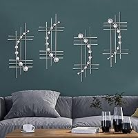 Vista 8 de ZEXUIRU Juego de 4 piezas de arte de pared de metal con diamantes de imitación, decoración de pared abstracta de hierro con diamantes de imitación