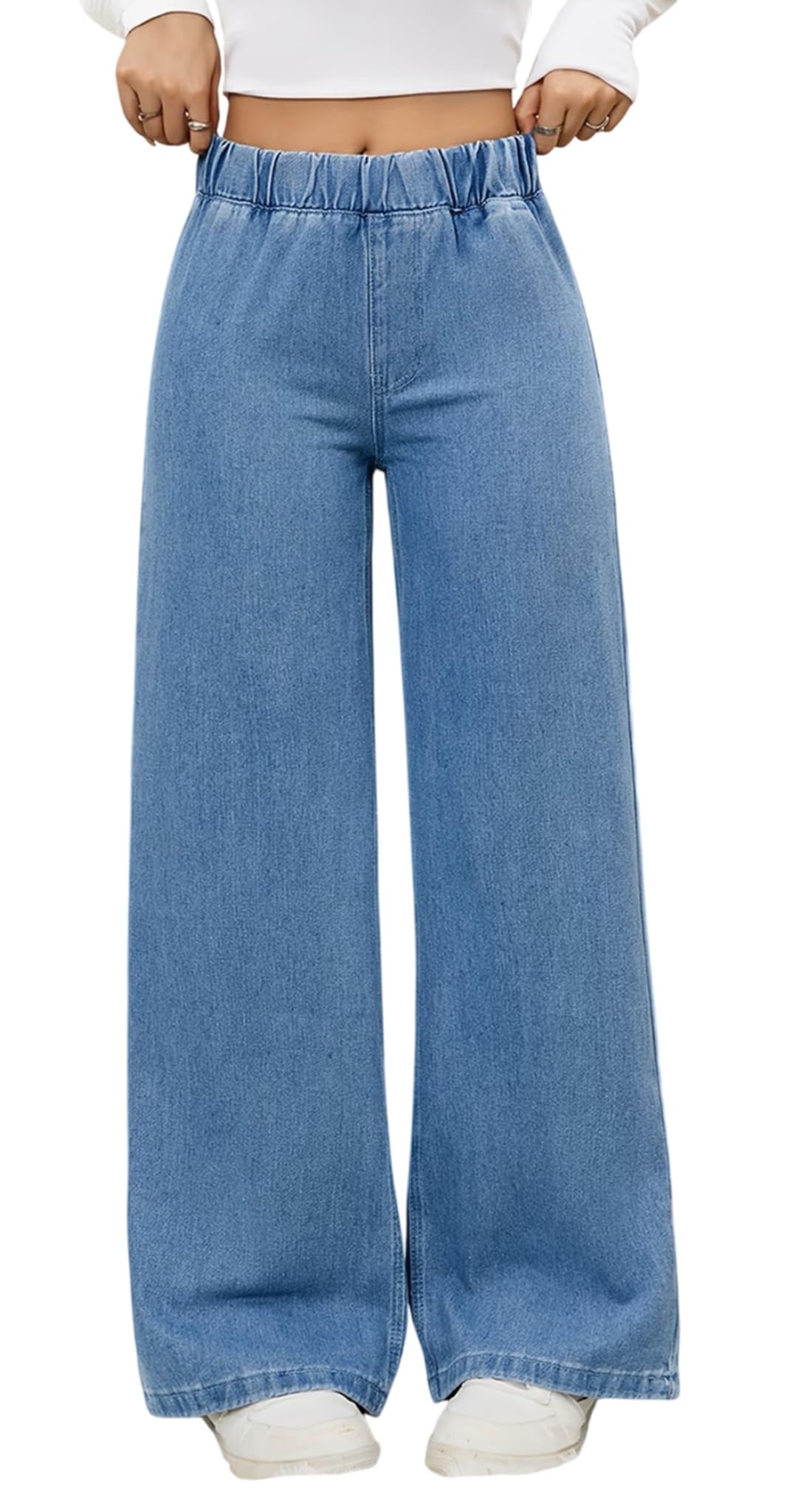 adbucks Women’s Stretchy Elastic Waist Wide-Leg Jeans – Minimalist Pocket-Free Drapey Denim Pants, Comfortable Pull-On Style, Ideal for Daily Commute & Casual Wear-picture-25