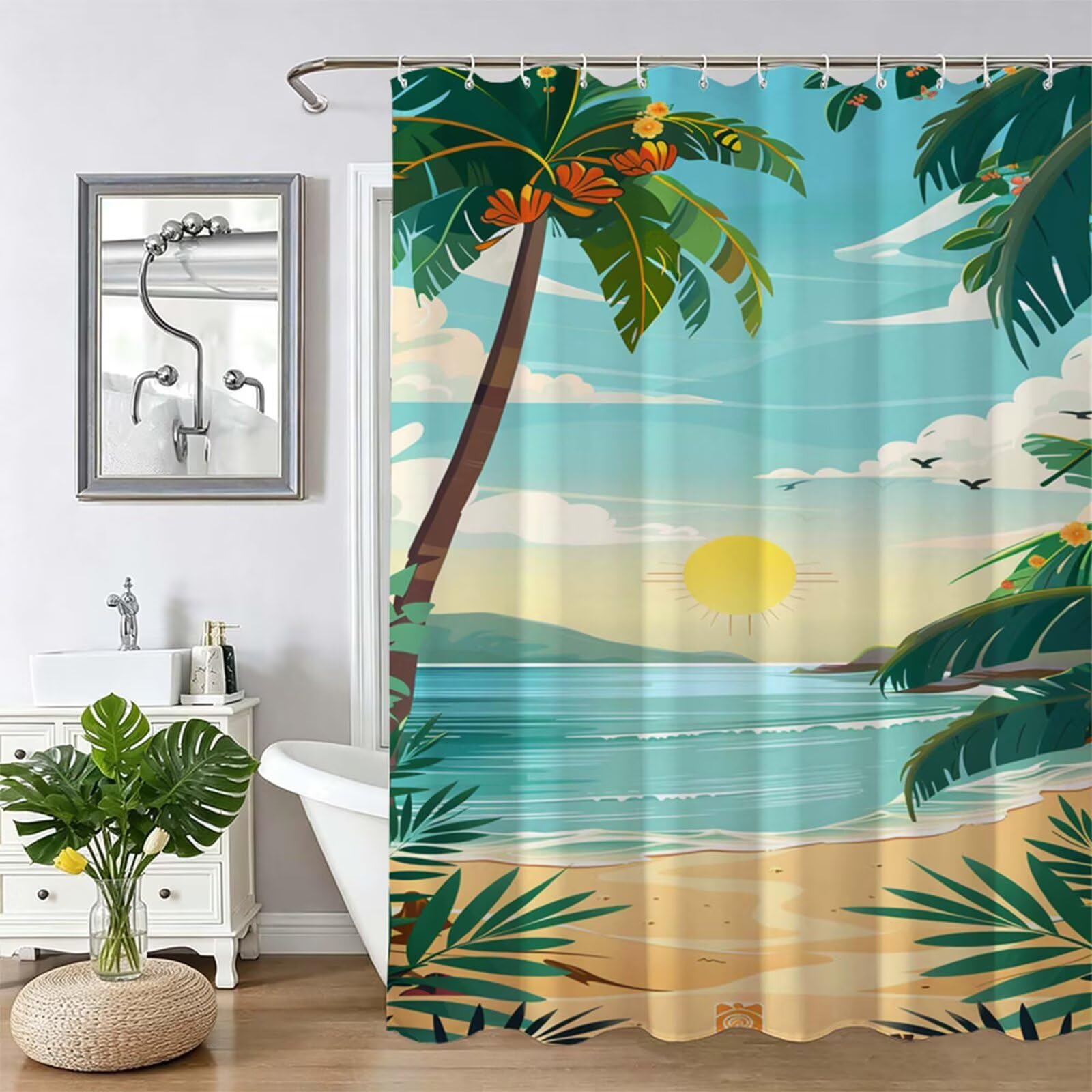 Tenda Doccia in Poliestere blu,Tende per Doccia Extra Lunga 180x240cm,spiaggia Tenda Vasca da Bagno Tessuto Lavabile,Impermeabile e Facile da Pulire,con 12 Ganci,Decorazione per Bagno,Hotel Z-460