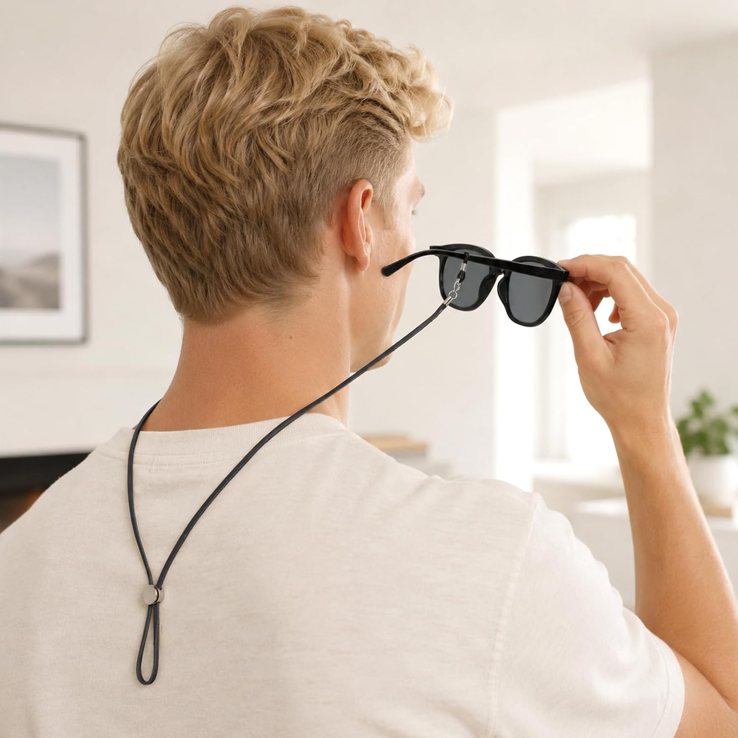 Genuine Leather Glasses Strap for Men, Adjustable Non-Slip Eyeglass Chain