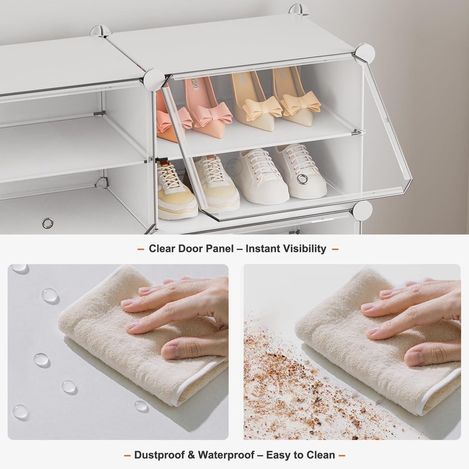 Schuhregal, Schuhschrank mit 44 Fächern, schuhregal hoch und schmal, schuhregal weiß, schuhschrank hoch geschlossen für Garderobe Flur Schlafzimmer Eingang, DIY anpassbar