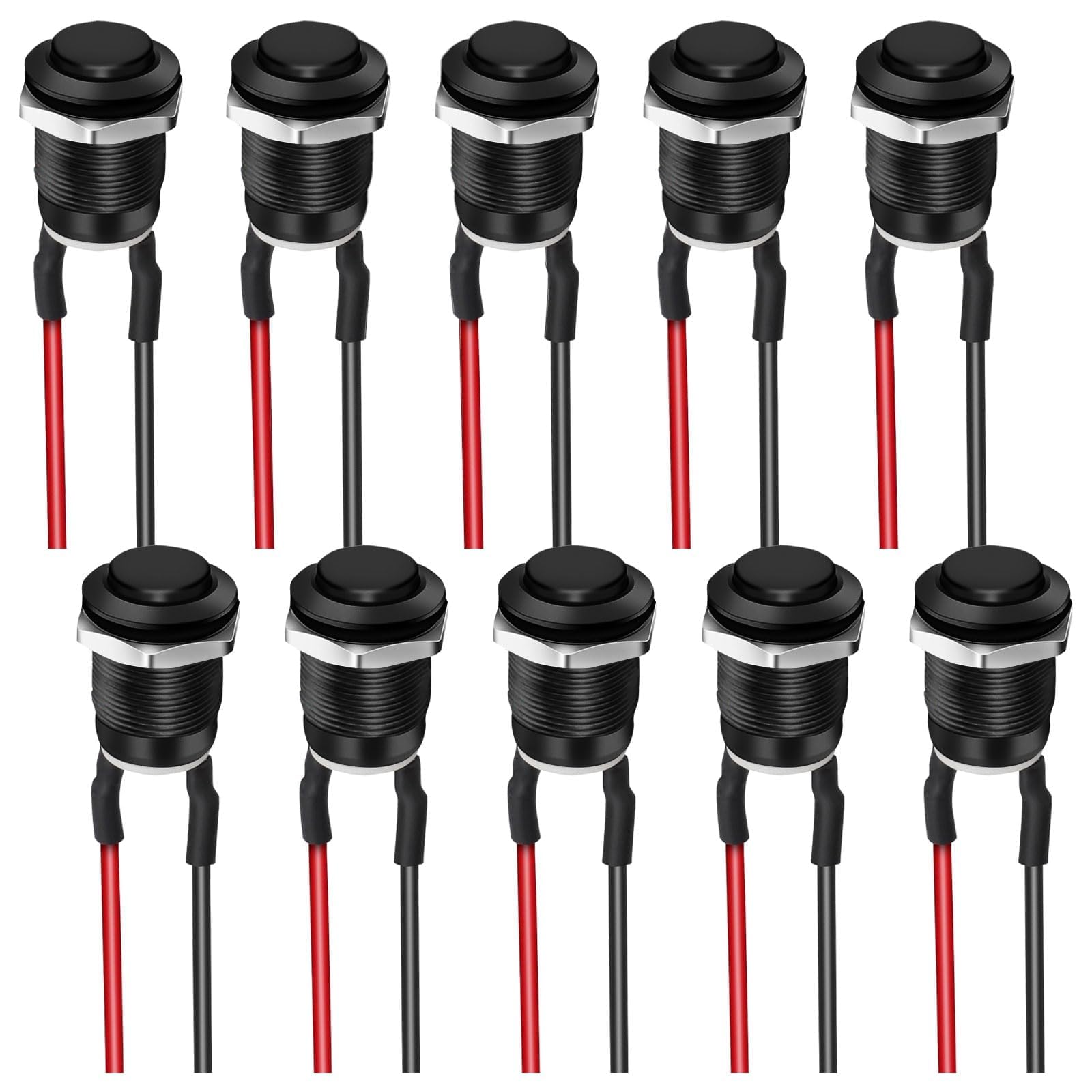 Linkstyle 10PCS 12mm Momentary Push Button Switch, Mini Round Pushbutton Switches with Pre-Wired, Without LED, for Car Boat, Black