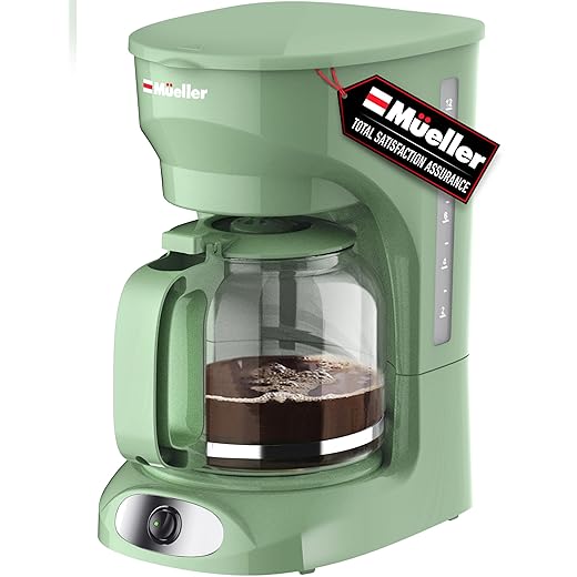 MUELLER HOME 12-Cup Drip Green Coffee Maker, Borosilicate Carafe, Auto-Off, Reusable Filter, Anti-Drip, Keep-Warm Function, Clear Water Level Window, Green Kitchen Accessories & Décor