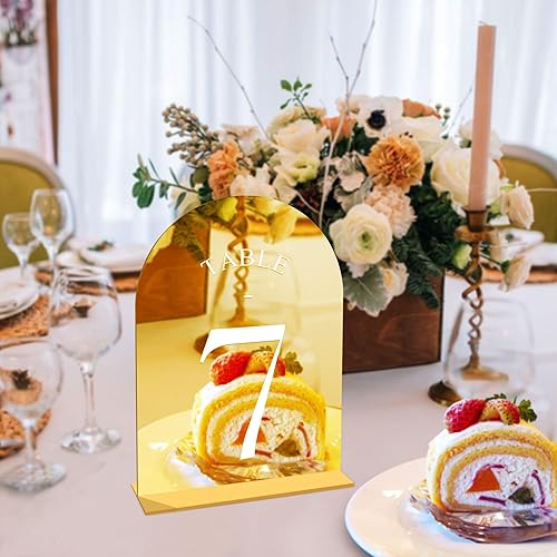 Miniatura 41 de JOYIT Números de mesa de boda de arco del 1 al 30 con soportes: letreros acrílicos impresos de doble cara de 5 x 7 pulgadas con fondo negro y texto